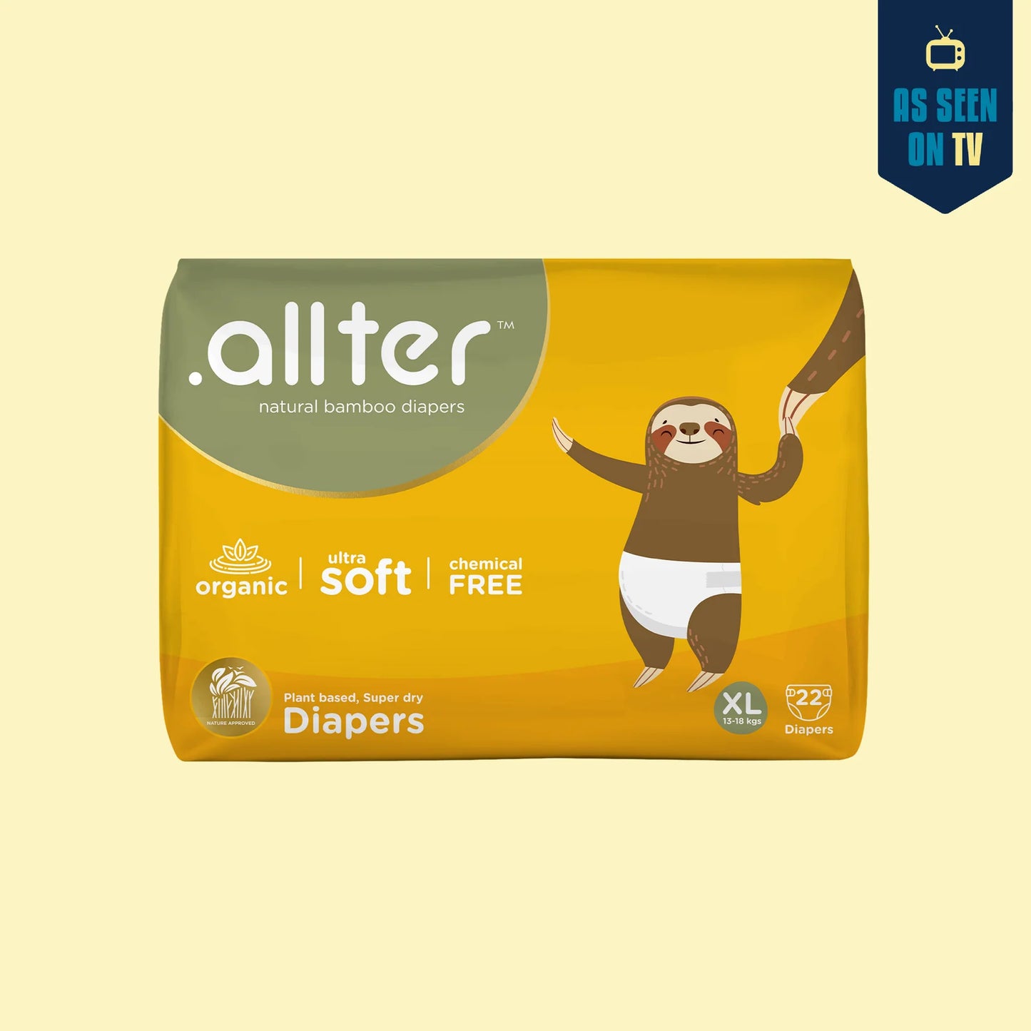 allter Organic Bamboo Diapers - Extra Large (13–18kg), 44 Count - Rash-Free, Ultra-Soft, Quick Absorb, Taped Style